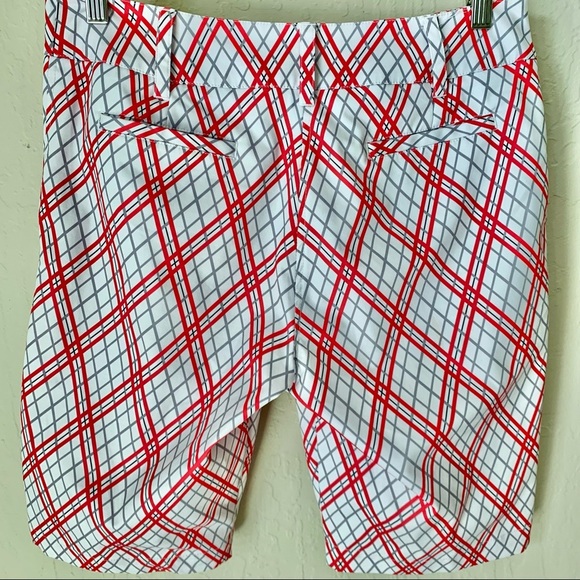 GG BLUE Golf Shorts Diamond Plaid Long Short Red White Grey Size 6 - Picture 14 of 16